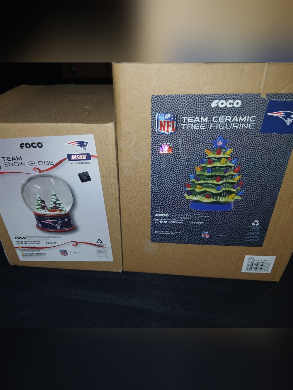 New England Patriots FOCO NFL 8" Ceramic Christmas Tree + 5" Snow Globe